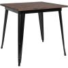 Flash Furniture Toby 31.5″ Square Black Metal Indoor Table with Walnut Rustic Wood Top(Black)