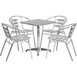 Flash Furniture 23.5” Square Aluminum Indoor-Outdoor Table Set with 4 Slat Back Chairs(23.5”)