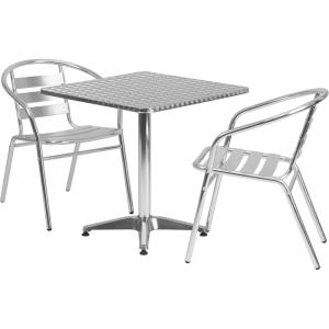 Flash Furniture 27.5” Square Aluminum Indoor-Outdoor Table Set with 2 Slat Back Chairs(Multi Color)