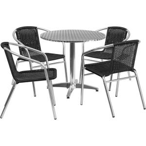 Flash Furniture 31.5” Round Aluminum Indoor-Outdoor Table Set with 4 Dark Brown Rattan Chairs(Black)