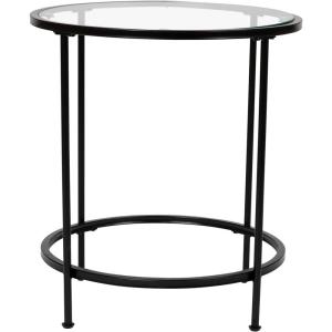 Flash Furniture Astoria Collection Round End Table – Modern Clear Glass End Table – Matte Gold Frame(Clear Top/Matte Black Frame)
