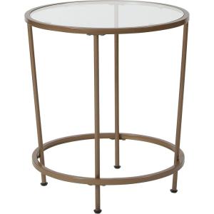 Flash Furniture Astoria Collection Round End Table – Modern Clear Glass End Table – Matte Gold Frame(Clear/Brushed Gold)