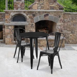 Flash Furniture Commercial Grade 30″ Round Orange Metal Indoor-Outdoor Table Set with 2 Cafe Chairs(Black)