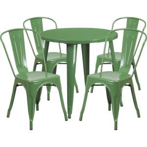 Flash Furniture Dalton Commercial Grade 30″ Round Blue Metal Indoor-Outdoor Table Set with 4 Cafe Chairs(Green)