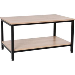 Flash Furniture Finley 2-Tier Rectangular Coffee Table – Modern Engineered Driftwood Finish Top – Black Steel Tube Frame – Lower Shelf