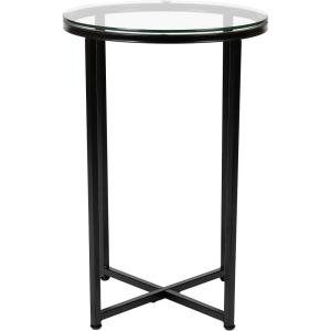 Flash Furniture Greenwich Collection End Table – Modern Clear Glass End Table – Crisscross Matte Black Frame(Clear Top/Matte Black Frame)
