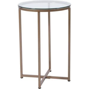 Flash Furniture Greenwich Collection End Table – Modern Clear Glass End Table – Crisscross Matte Black Frame(Clear/Brushed Gold)