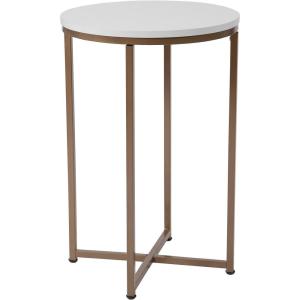 Flash Furniture Hampstead Collection End Table – Modern White Finish End Table – Crisscross Brushed Gold Frame