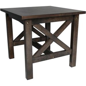 Flash Furniture Jasper Farmhouse Solid Wood End Table, Rustic End Side Table, X-Frame Design, for Living Room, Bedroom, Home Office, 19.75″ H, Acacia Gray/Rustic White(Dark Gray)