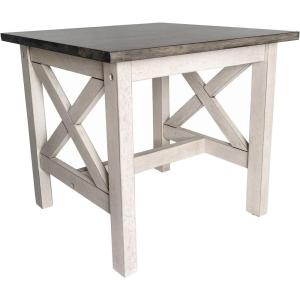 Flash Furniture Jasper Farmhouse Solid Wood End Table, Rustic End Side Table, X-Frame Design, for Living Room, Bedroom, Home Office, 19.75″ H, Acacia Gray/Rustic White(Acacia Gray Top/Rustic White Frame)
