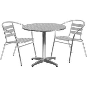 Flash Furniture Lila 31.5” Round Aluminum Indoor-Outdoor Table Set with 2 Slat Back Chairs(0)
