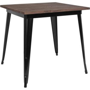 Flash Furniture Toby 31.5″ Square Black Metal Indoor Table with Walnut Rustic Wood Top(Black)