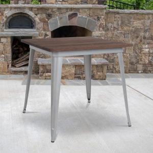 Flash Furniture Toby 31.5″ Square Black Metal Indoor Table with Walnut Rustic Wood Top(Silver)