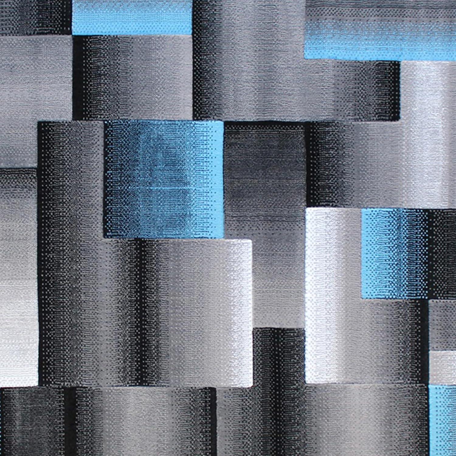 image:imageFlash Furniture Elio Collection Color Blocked Pattern Area Rug High Pile Blue Olefin Rug 8 x 10 Area Rug Jute Backing Hallway Entryway BedroomBlue