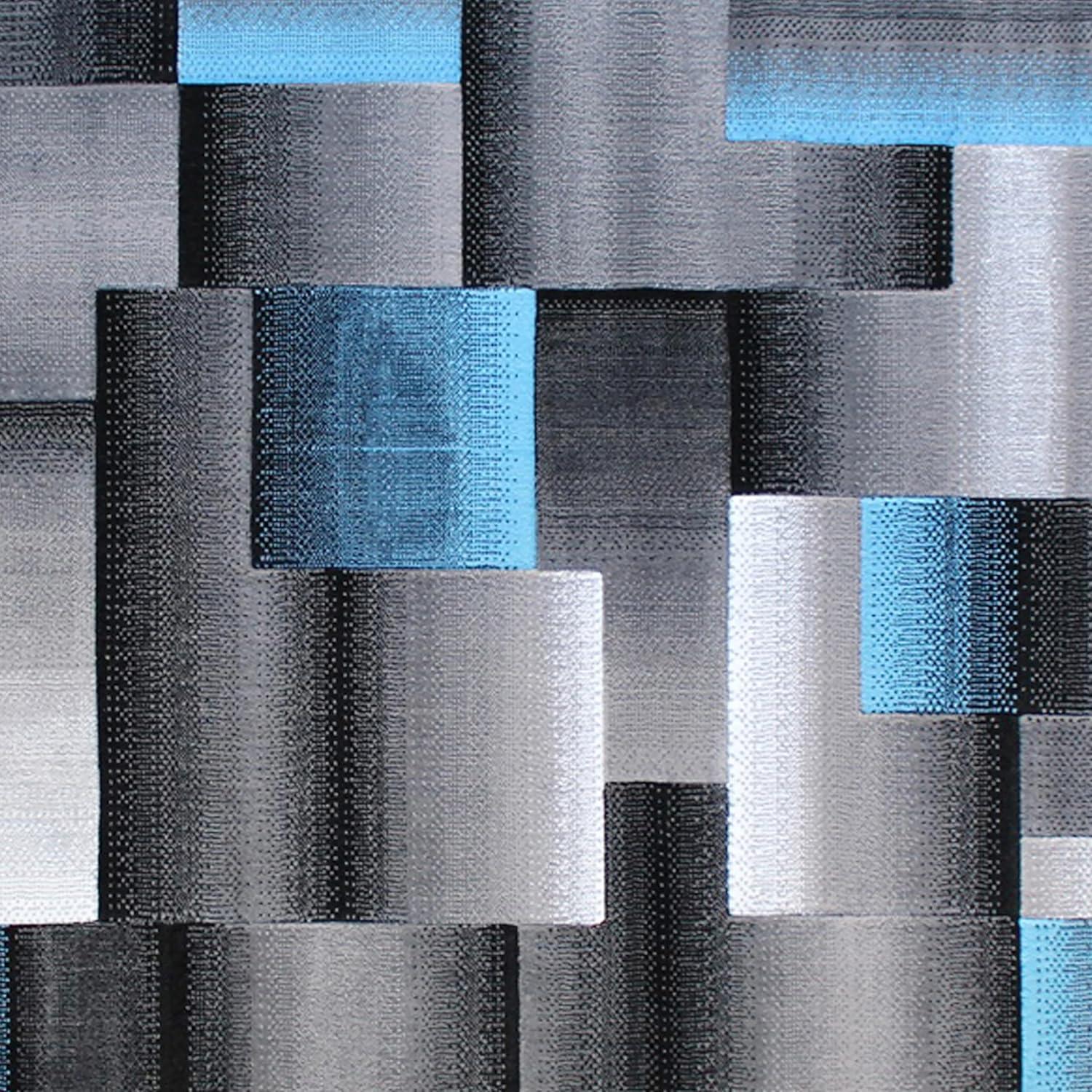 image:imageFlash Furniture Elio Collection Color Blocked Pattern Area Rug High Pile Blue Olefin Rug 8 x 10 Area Rug Jute Backing Hallway Entryway BedroomBlue
