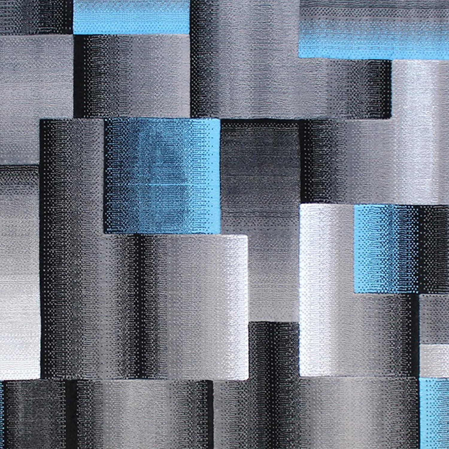 image:imageFlash Furniture Elio Collection Color Blocked Pattern Area Rug High Pile Blue Olefin Rug 8 x 10 Area Rug Jute Backing Hallway Entryway BedroomBlue