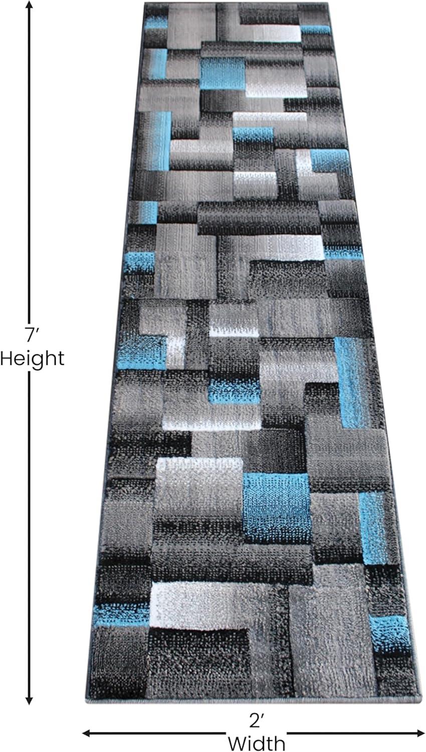 image:imageFlash Furniture Elio Collection Color Blocked Pattern Area Rug High Pile Blue Olefin Rug 8 x 10 Area Rug Jute Backing Hallway Entryway BedroomBlue