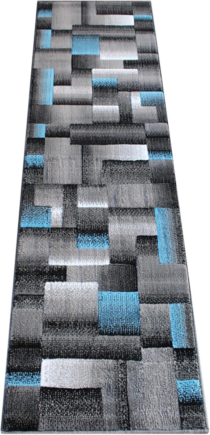 image:imageFlash Furniture Elio Collection Color Blocked Pattern Area Rug High Pile Blue Olefin Rug 8 x 10 Area Rug Jute Backing Hallway Entryway BedroomBlue