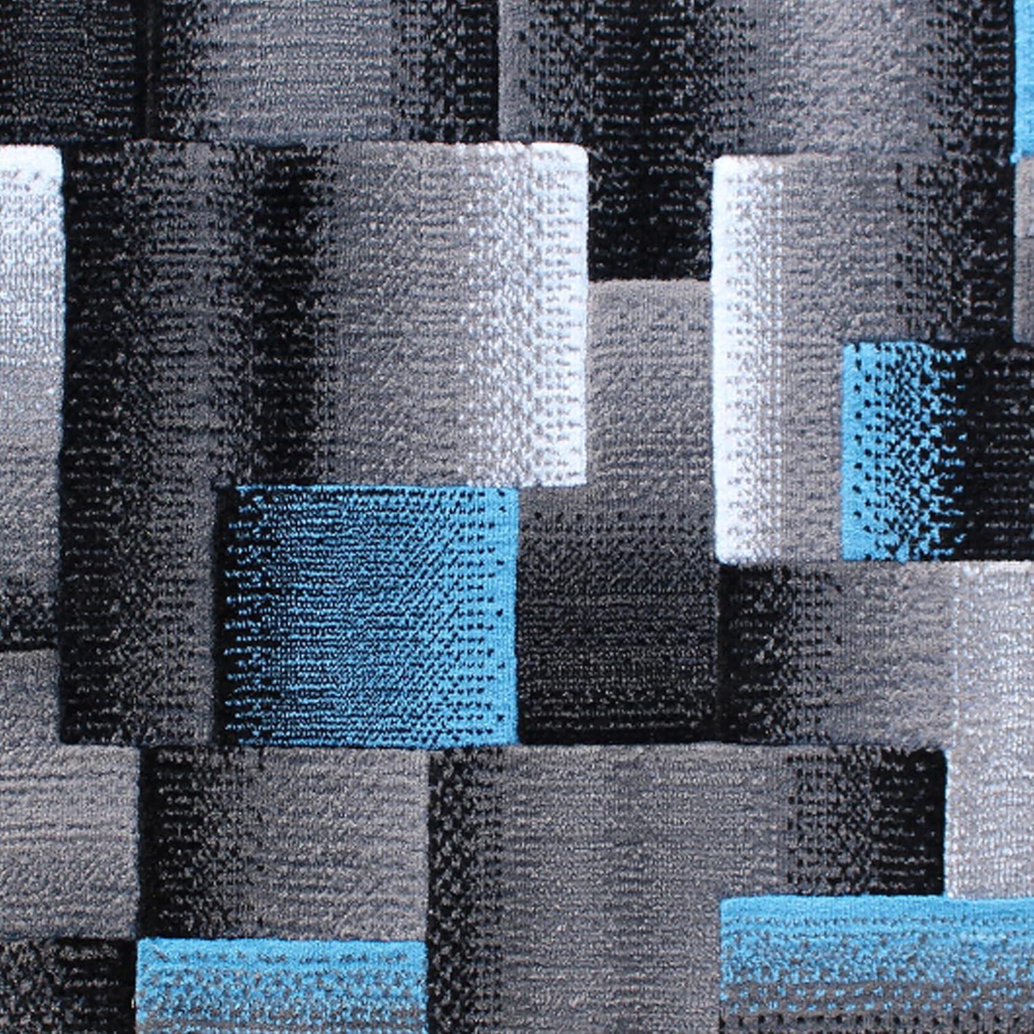 image:imageFlash Furniture Elio Collection Color Blocked Pattern Area Rug High Pile Blue Olefin Rug 8 x 10 Area Rug Jute Backing Hallway Entryway BedroomBlue