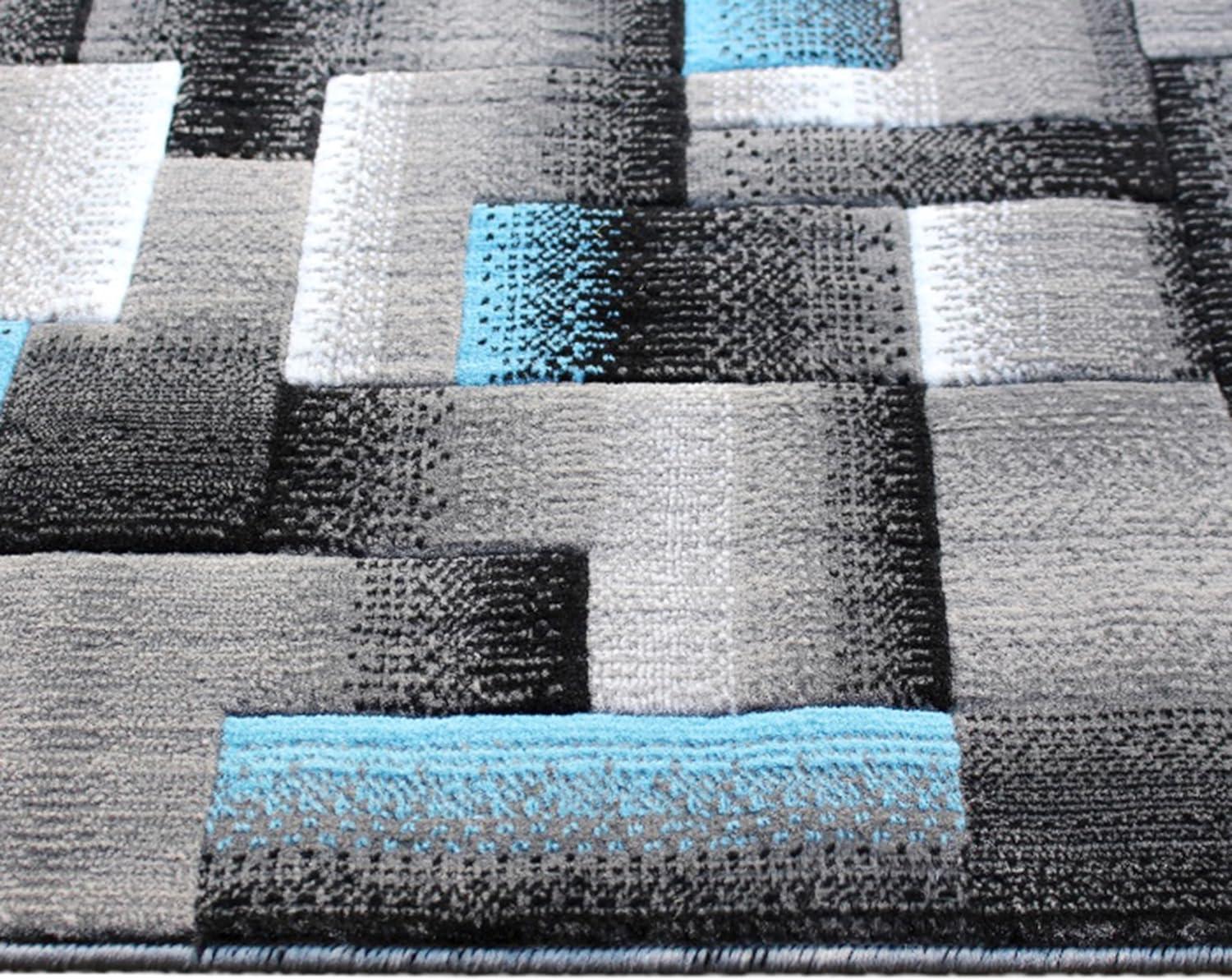 image:imageFlash Furniture Elio Collection Color Blocked Pattern Area Rug High Pile Blue Olefin Rug 8 x 10 Area Rug Jute Backing Hallway Entryway BedroomBlue