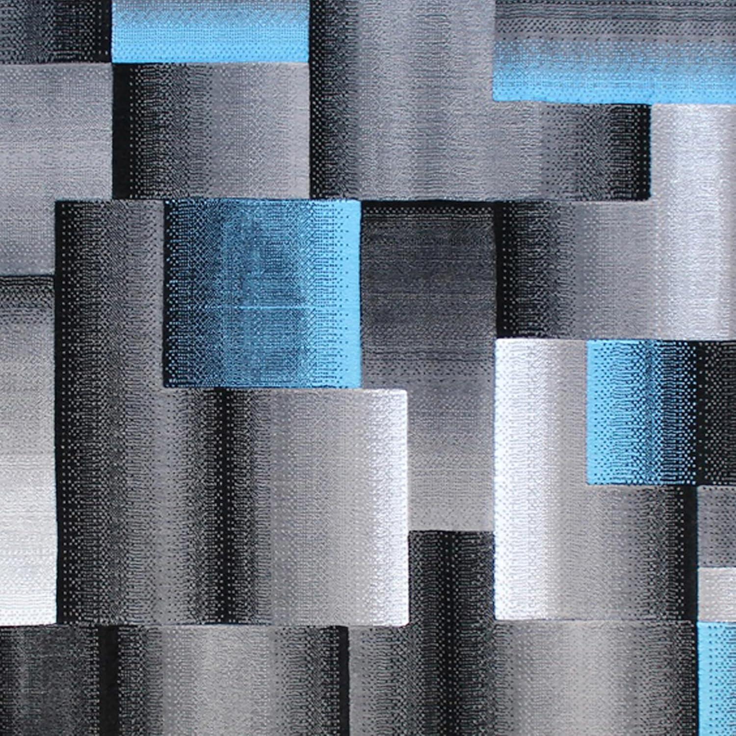 image:imageFlash Furniture Elio Collection Color Blocked Pattern Area Rug High Pile Blue Olefin Rug 8 x 10 Area Rug Jute Backing Hallway Entryway BedroomBlue