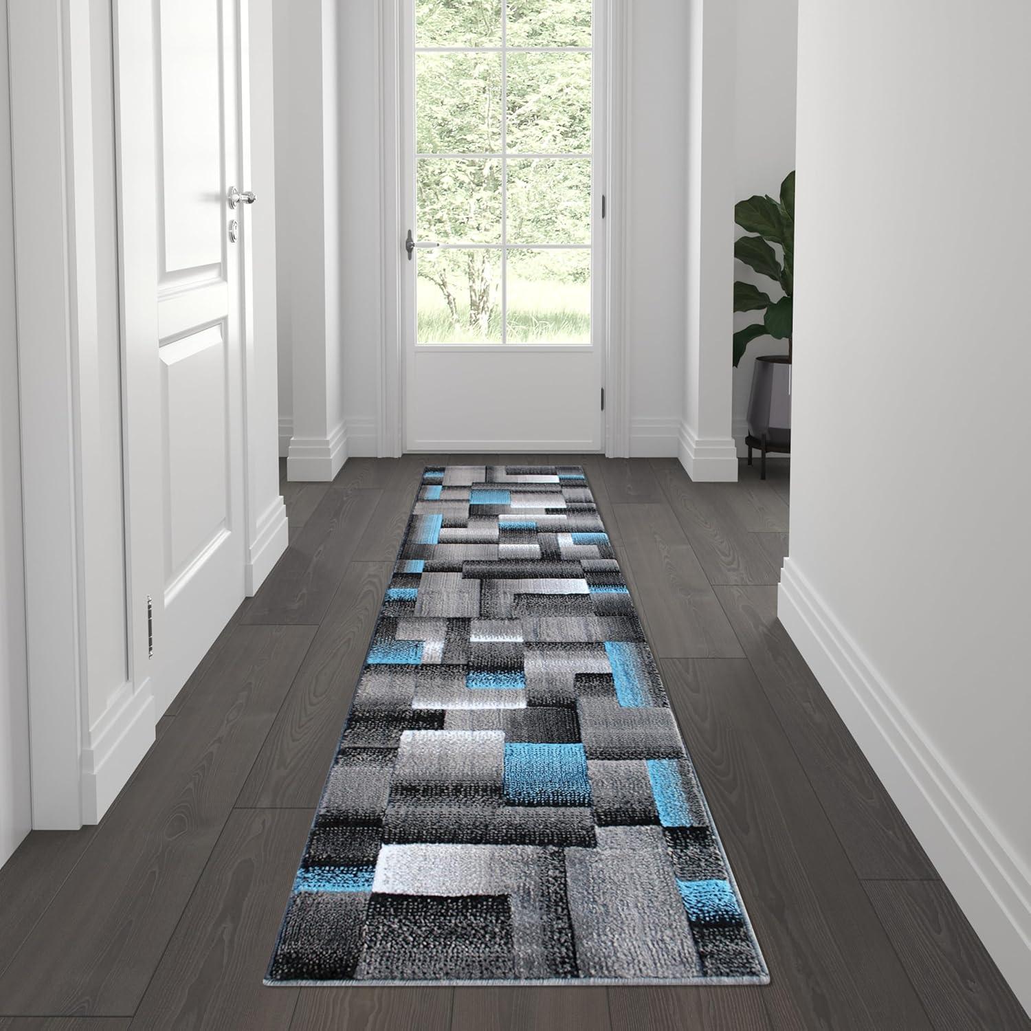 image:imageFlash Furniture Elio Collection Color Blocked Pattern Area Rug High Pile Blue Olefin Rug 8 x 10 Area Rug Jute Backing Hallway Entryway BedroomBlue