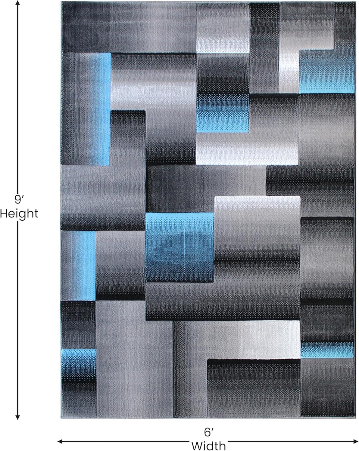 image:imageFlash Furniture Elio Collection Color Blocked Pattern Area Rug High Pile Blue Olefin Rug 8 x 10 Area Rug Jute Backing Hallway Entryway BedroomBlue