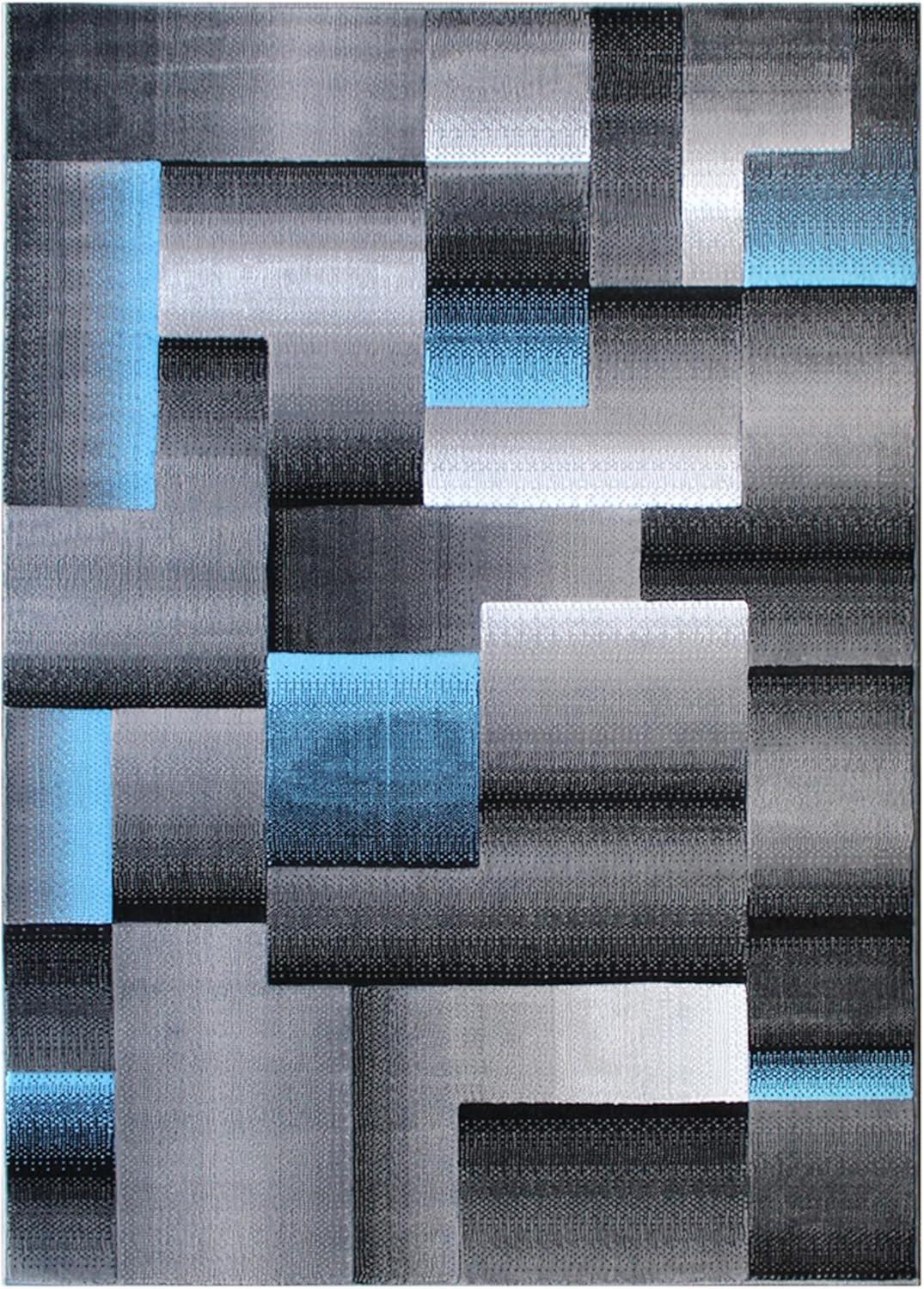 image:imageFlash Furniture Elio Collection Color Blocked Pattern Area Rug High Pile Blue Olefin Rug 8 x 10 Area Rug Jute Backing Hallway Entryway BedroomBlue