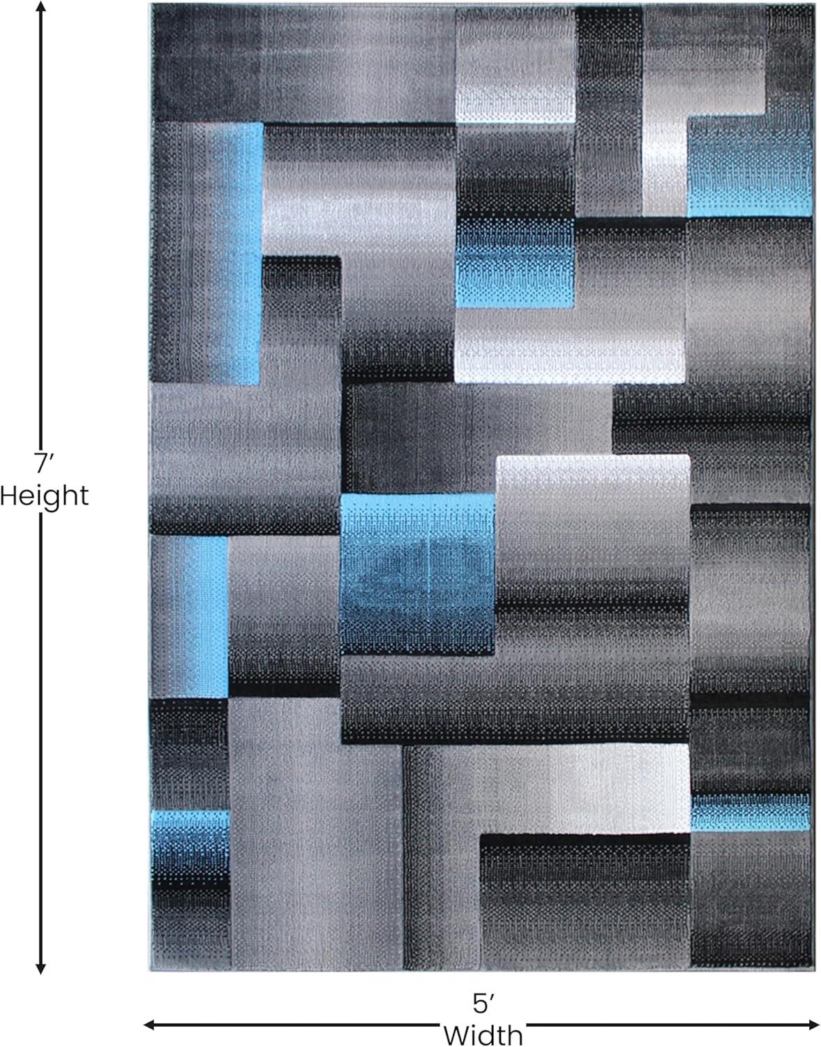 image:imageFlash Furniture Elio Collection Color Blocked Pattern Area Rug High Pile Blue Olefin Rug 8 x 10 Area Rug Jute Backing Hallway Entryway BedroomBlue