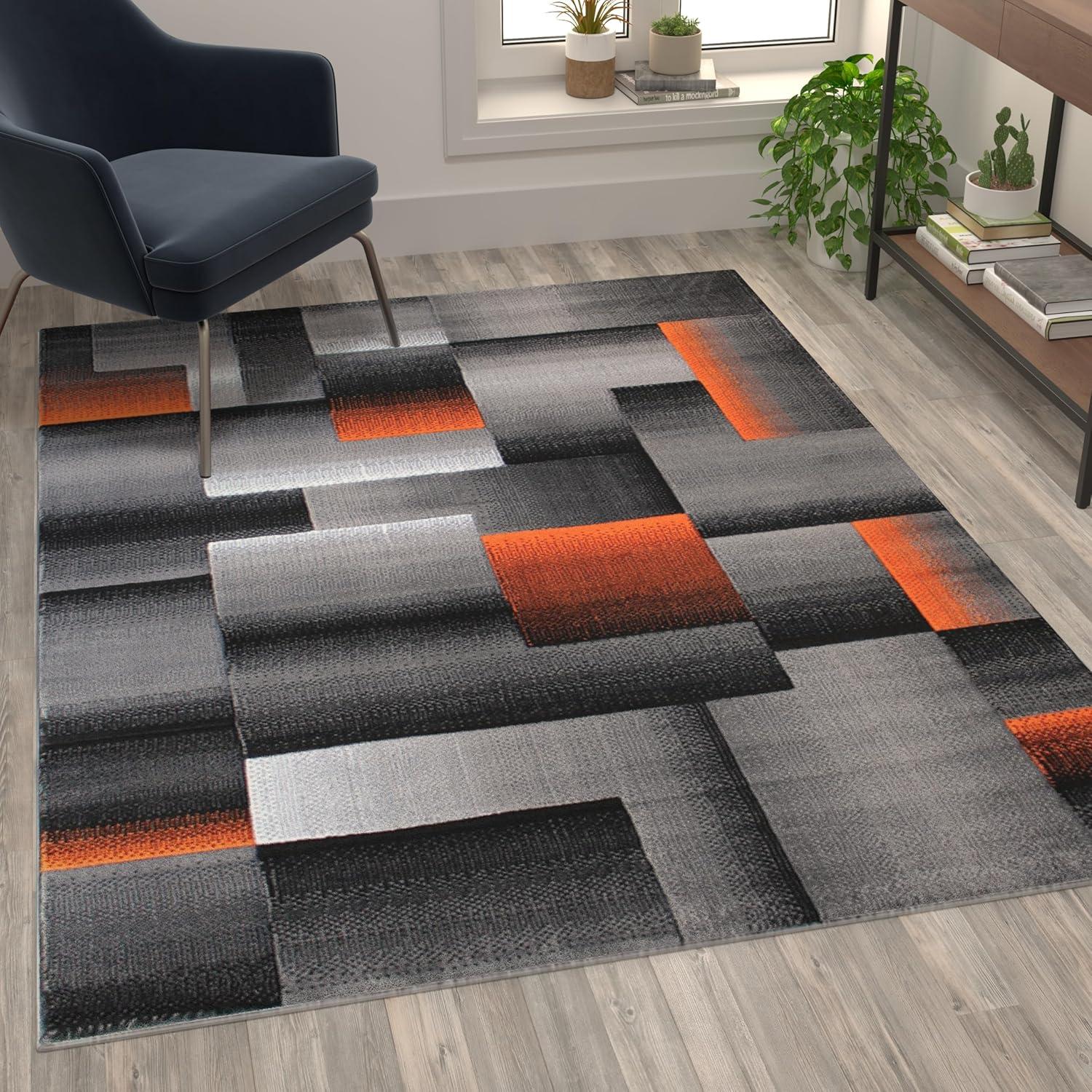 image:imageFlash Furniture Elio Collection Color Blocked Pattern Area Rug High Pile Blue Olefin Rug 8 x 10 Area Rug Jute Backing Hallway Entryway BedroomOrange