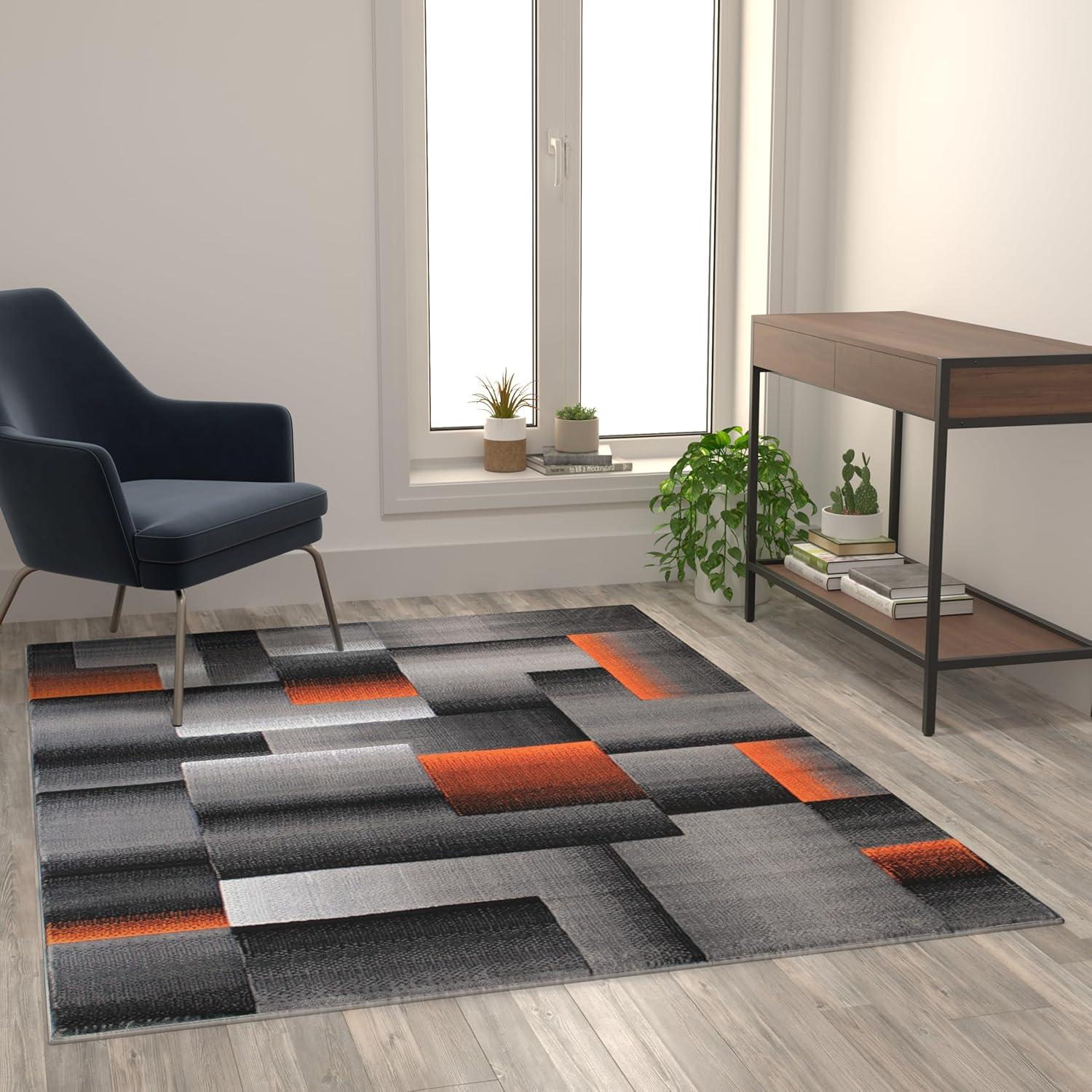 image:imageFlash Furniture Elio Collection Color Blocked Pattern Area Rug High Pile Blue Olefin Rug 8 x 10 Area Rug Jute Backing Hallway Entryway BedroomOrange