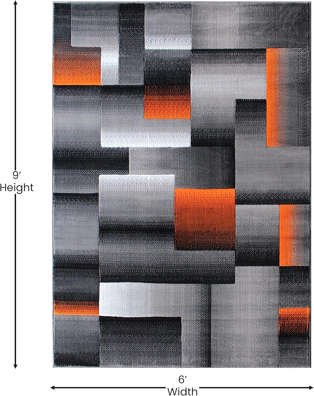 image:imageFlash Furniture Elio Collection Color Blocked Pattern Area Rug High Pile Blue Olefin Rug 8 x 10 Area Rug Jute Backing Hallway Entryway BedroomOrange