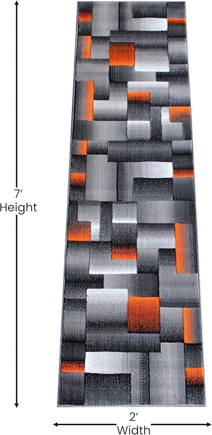 image:imageFlash Furniture Elio Collection Color Blocked Pattern Area Rug High Pile Blue Olefin Rug 8 x 10 Area Rug Jute Backing Hallway Entryway BedroomOrange