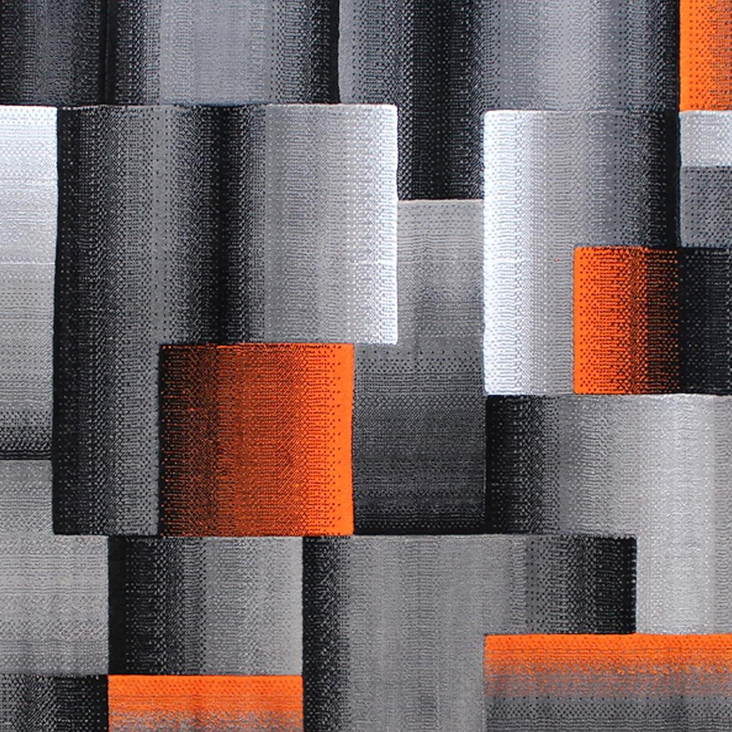 image:imageFlash Furniture Elio Collection Color Blocked Pattern Area Rug High Pile Blue Olefin Rug 8 x 10 Area Rug Jute Backing Hallway Entryway BedroomOrange