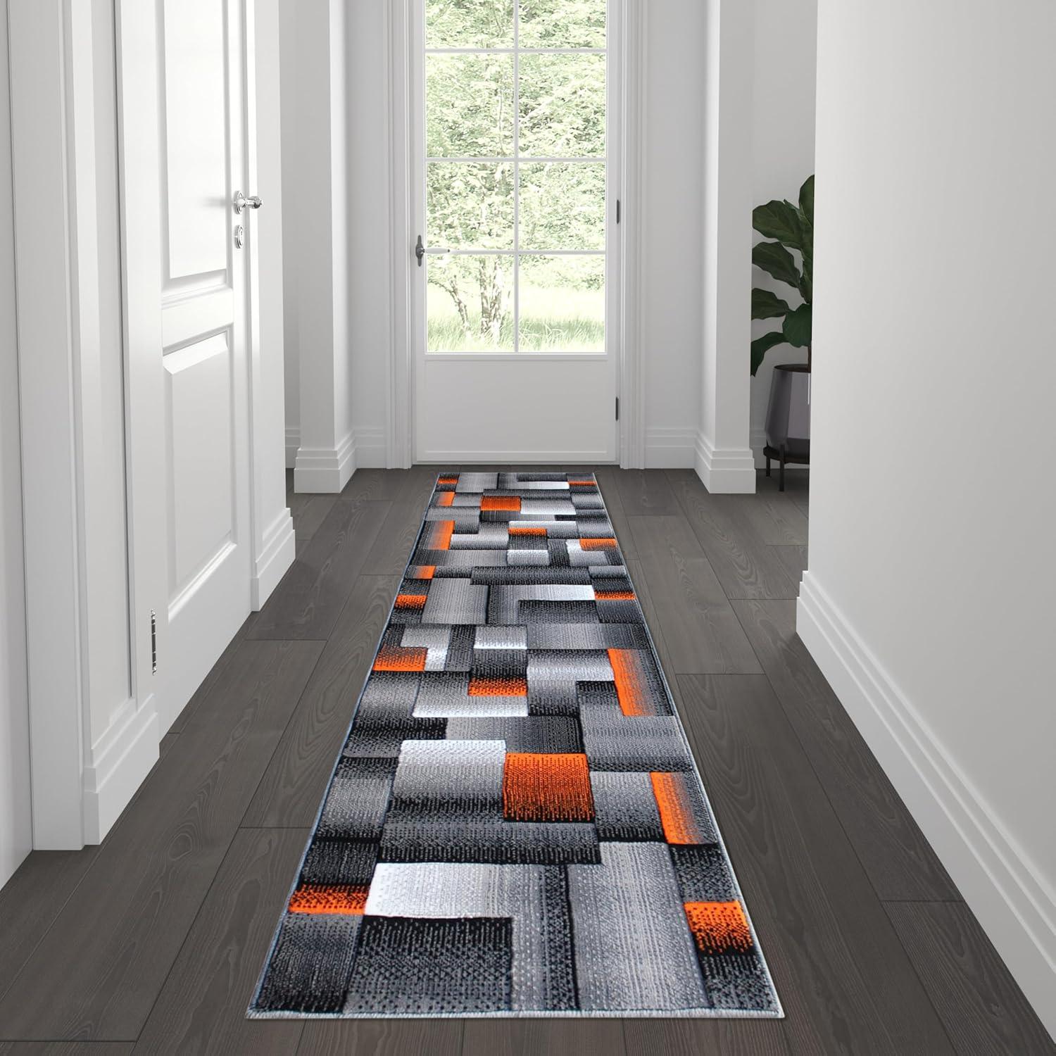 image:imageFlash Furniture Elio Collection Color Blocked Pattern Area Rug High Pile Blue Olefin Rug 8 x 10 Area Rug Jute Backing Hallway Entryway BedroomOrange