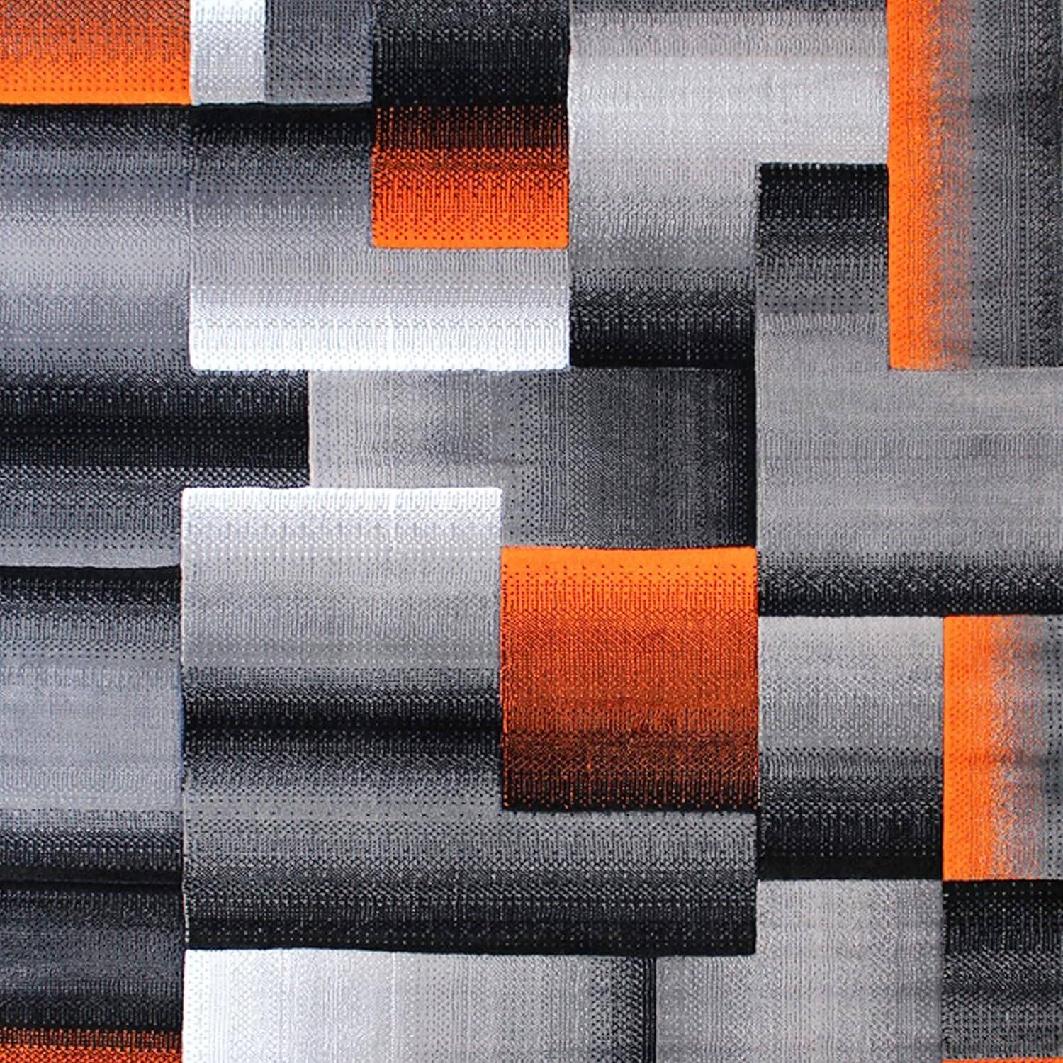 image:imageFlash Furniture Elio Collection Color Blocked Pattern Area Rug High Pile Blue Olefin Rug 8 x 10 Area Rug Jute Backing Hallway Entryway BedroomOrange