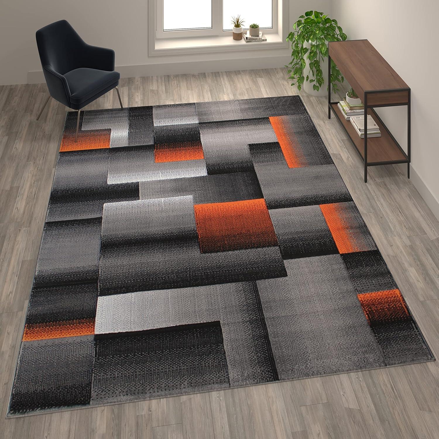 image:imageFlash Furniture Elio Collection Color Blocked Pattern Area Rug High Pile Blue Olefin Rug 8 x 10 Area Rug Jute Backing Hallway Entryway BedroomOrange