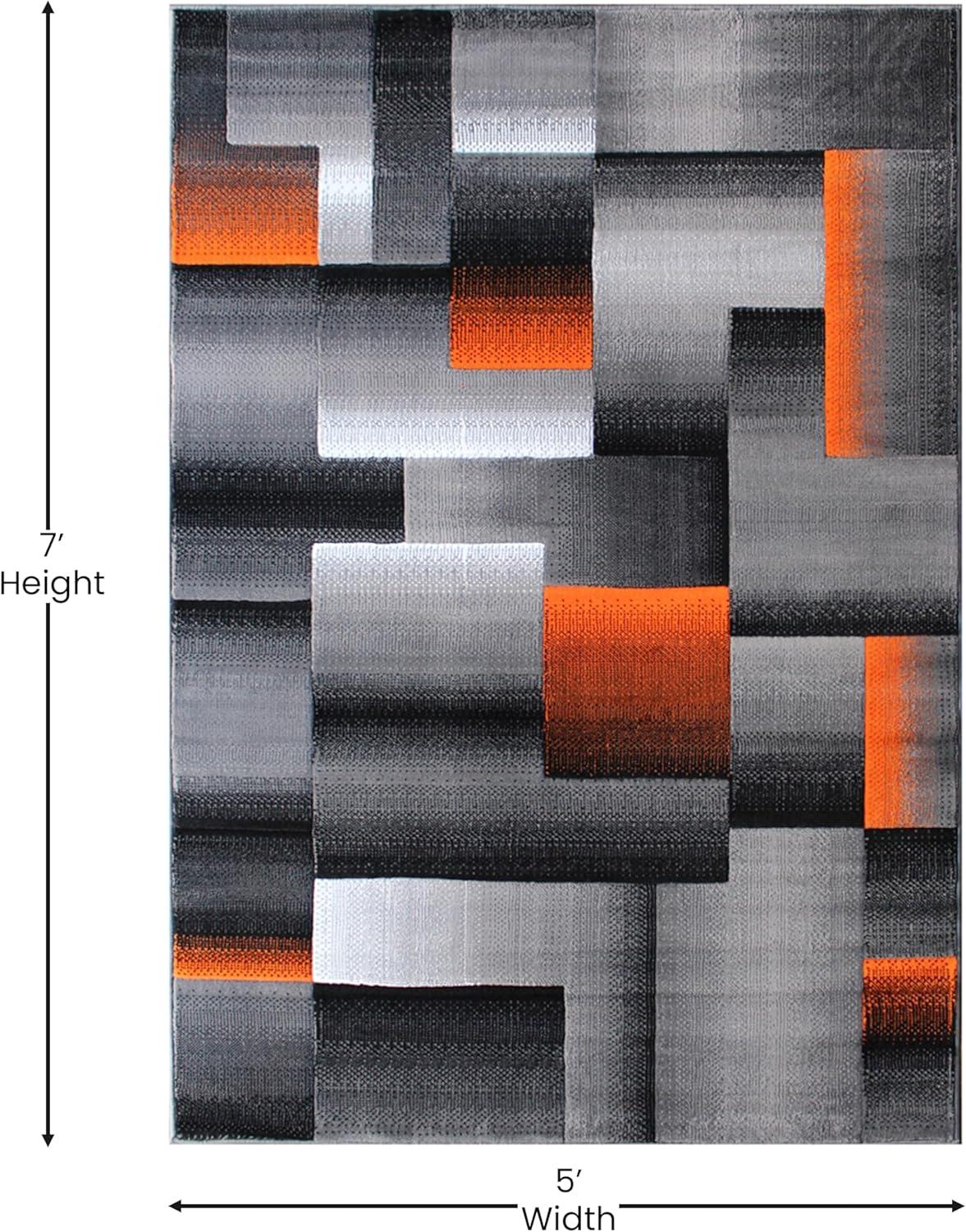 image:imageFlash Furniture Elio Collection Color Blocked Pattern Area Rug High Pile Blue Olefin Rug 8 x 10 Area Rug Jute Backing Hallway Entryway BedroomOrange