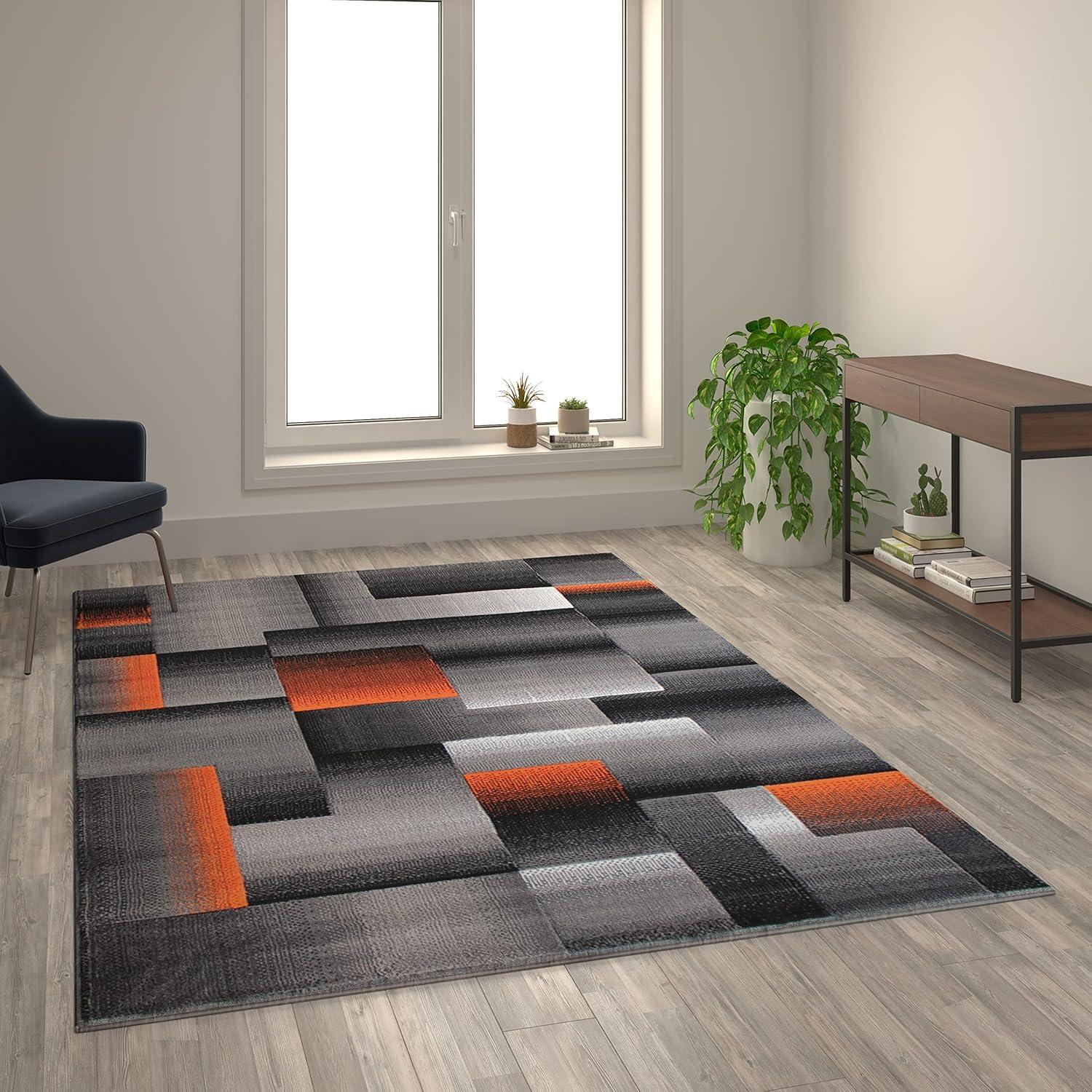 image:imageFlash Furniture Elio Collection Color Blocked Pattern Area Rug High Pile Blue Olefin Rug 8 x 10 Area Rug Jute Backing Hallway Entryway BedroomOrange