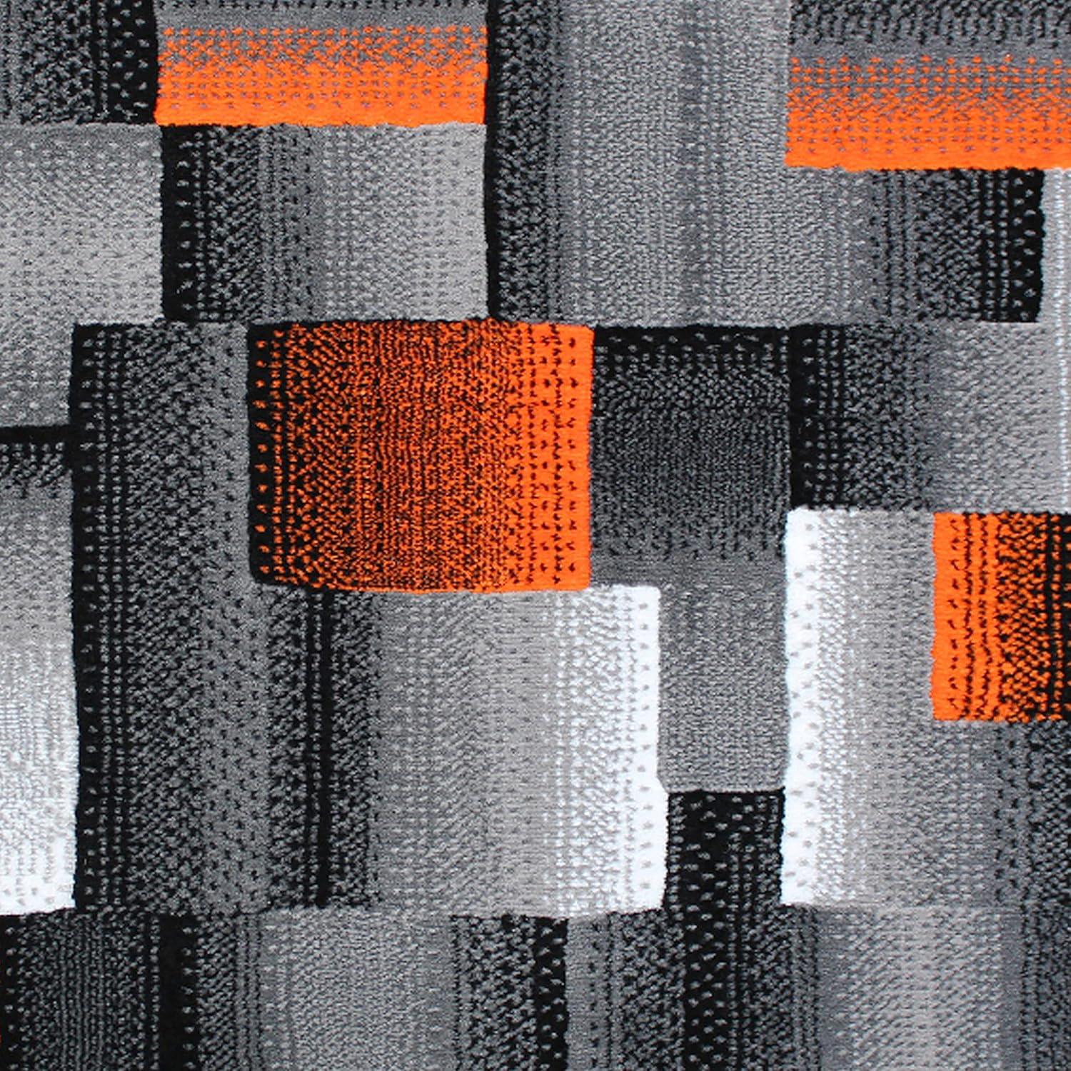 image:imageFlash Furniture Elio Collection Color Blocked Pattern Area Rug High Pile Blue Olefin Rug 8 x 10 Area Rug Jute Backing Hallway Entryway BedroomOrange