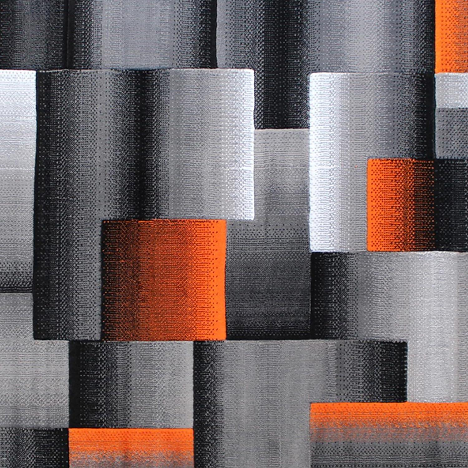image:imageFlash Furniture Elio Collection Color Blocked Pattern Area Rug High Pile Blue Olefin Rug 8 x 10 Area Rug Jute Backing Hallway Entryway BedroomOrange