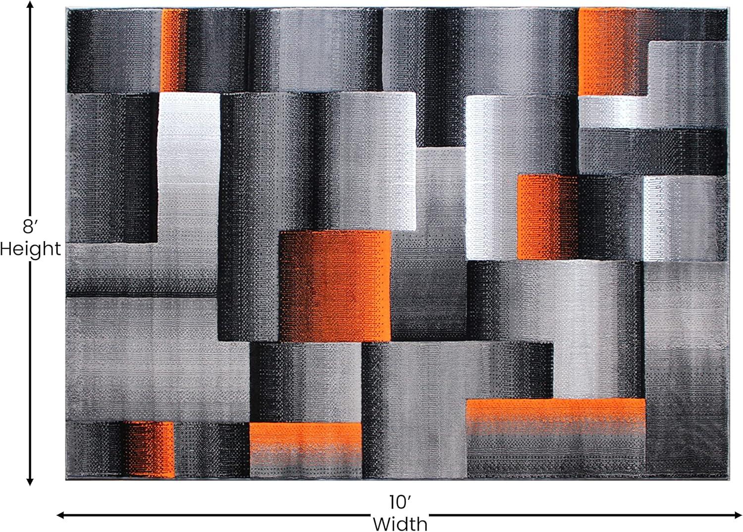 image:imageFlash Furniture Elio Collection Color Blocked Pattern Area Rug High Pile Blue Olefin Rug 8 x 10 Area Rug Jute Backing Hallway Entryway BedroomOrange