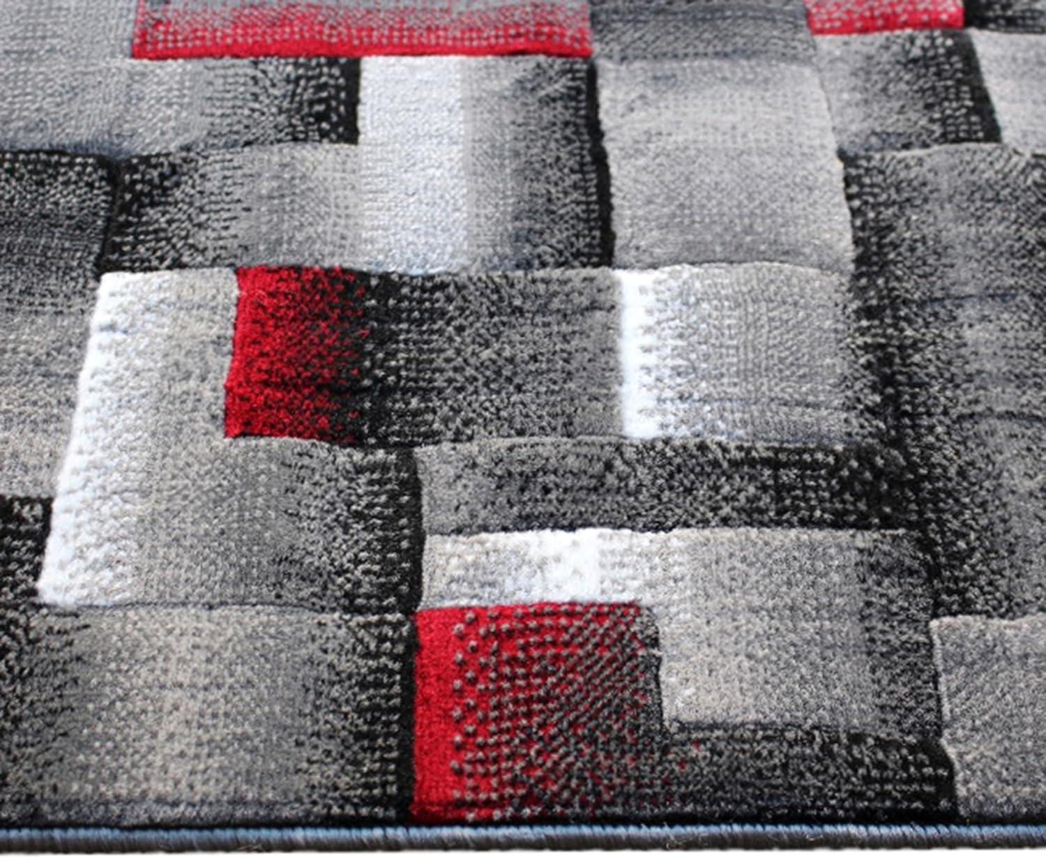 image:imageFlash Furniture Elio Collection Color Blocked Pattern Area Rug High Pile Blue Olefin Rug 8 x 10 Area Rug Jute Backing Hallway Entryway BedroomRed