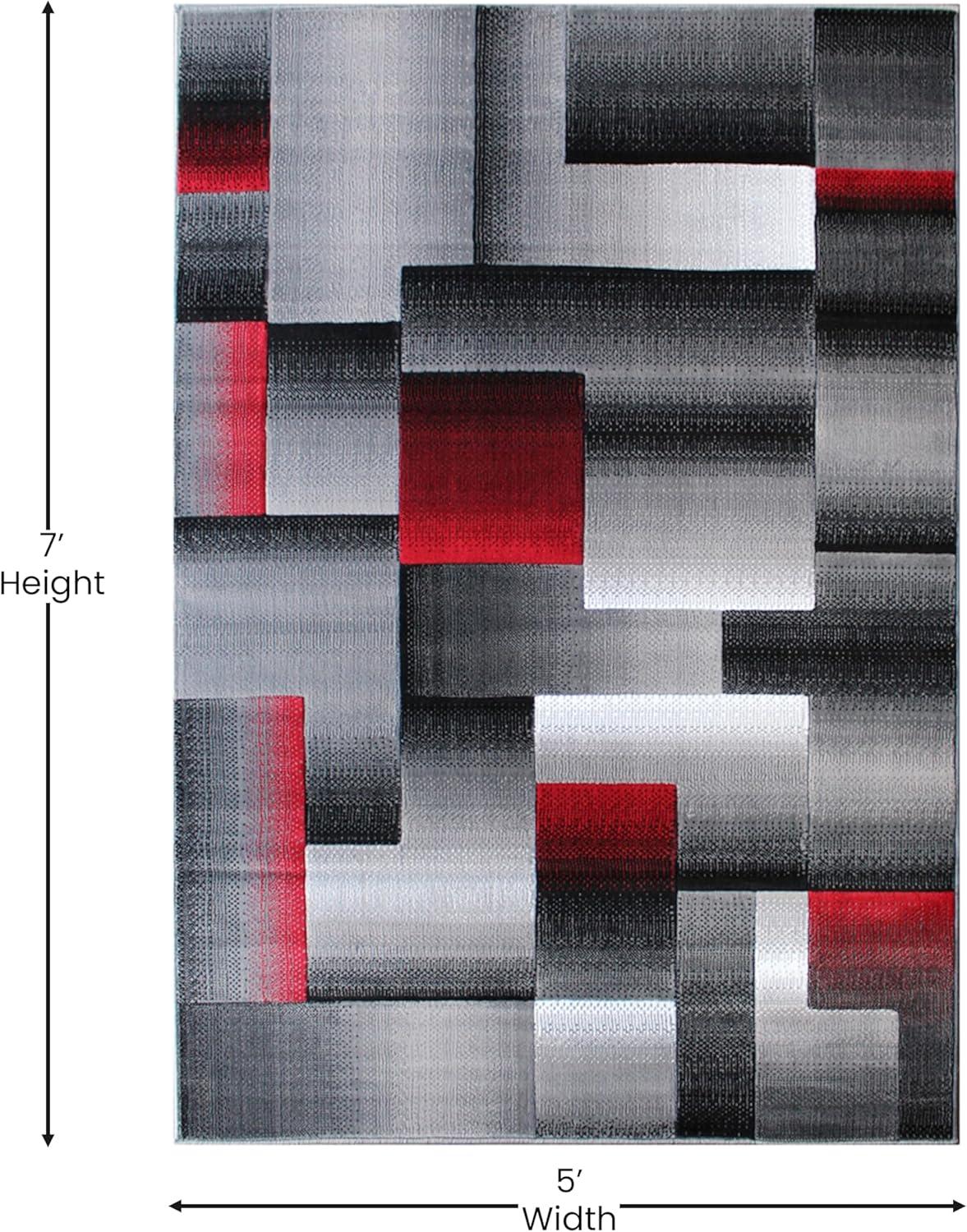 image:imageFlash Furniture Elio Collection Color Blocked Pattern Area Rug High Pile Blue Olefin Rug 8 x 10 Area Rug Jute Backing Hallway Entryway BedroomRed