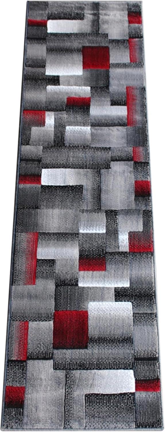image:imageFlash Furniture Elio Collection Color Blocked Pattern Area Rug High Pile Blue Olefin Rug 8 x 10 Area Rug Jute Backing Hallway Entryway BedroomRed