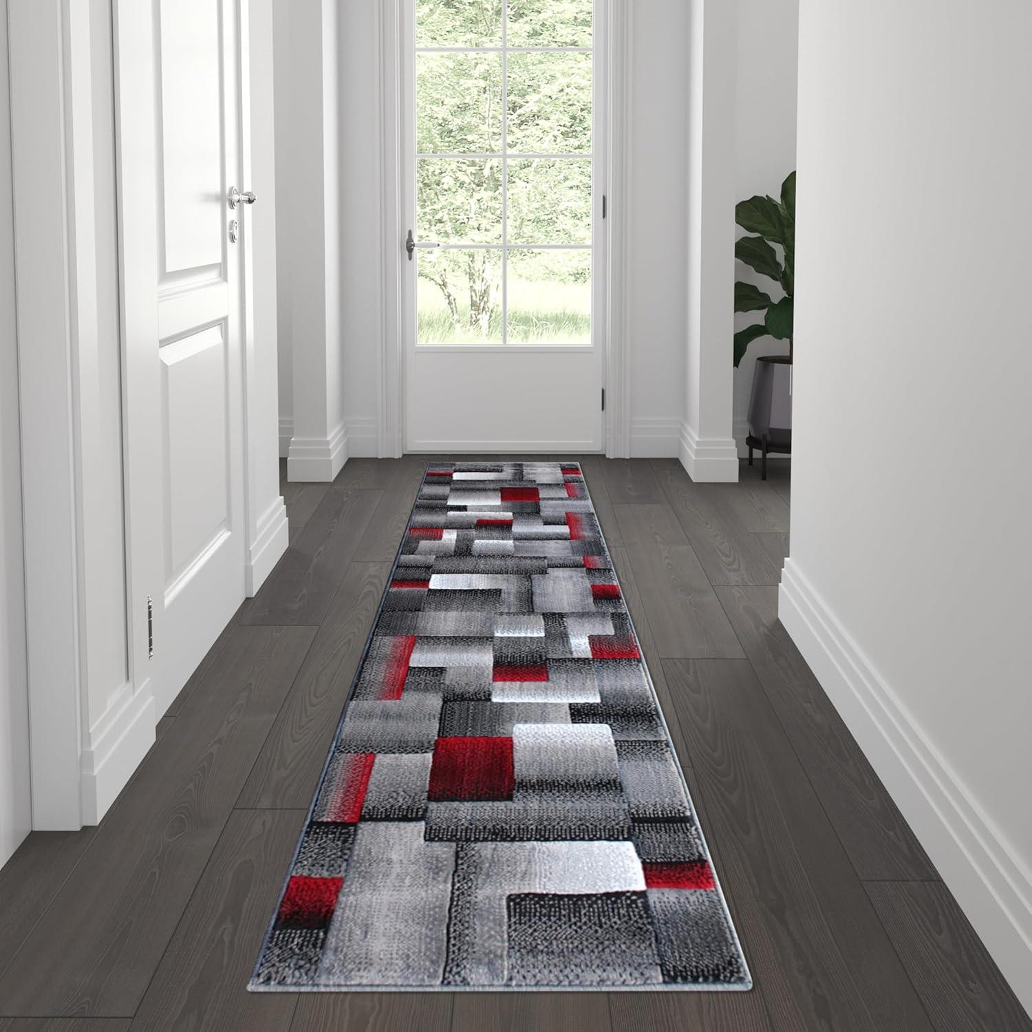 image:imageFlash Furniture Elio Collection Color Blocked Pattern Area Rug High Pile Blue Olefin Rug 8 x 10 Area Rug Jute Backing Hallway Entryway BedroomRed