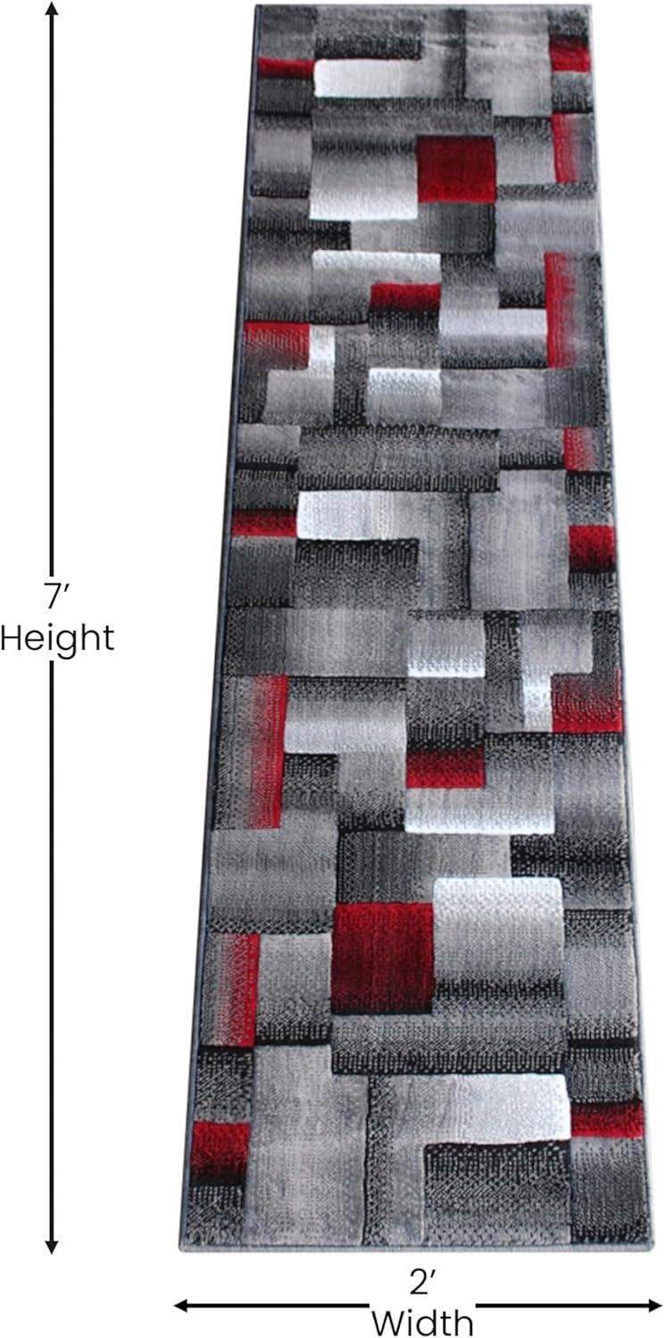 image:imageFlash Furniture Elio Collection Color Blocked Pattern Area Rug High Pile Blue Olefin Rug 8 x 10 Area Rug Jute Backing Hallway Entryway BedroomRed