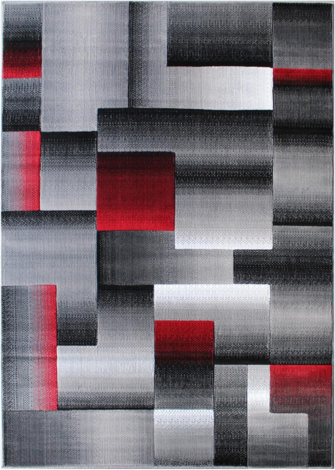 image:imageFlash Furniture Elio Collection Color Blocked Pattern Area Rug High Pile Blue Olefin Rug 8 x 10 Area Rug Jute Backing Hallway Entryway BedroomRed