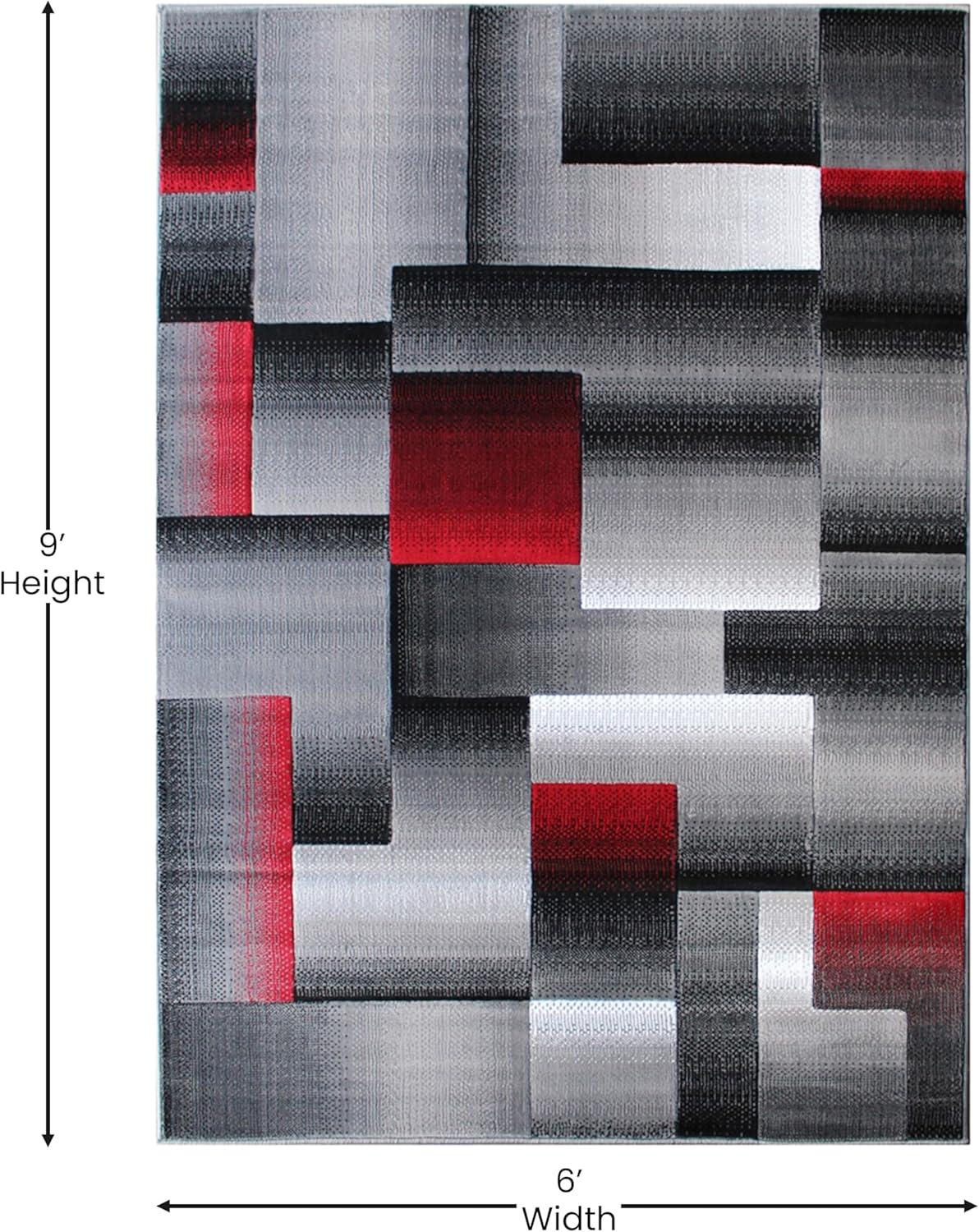 image:imageFlash Furniture Elio Collection Color Blocked Pattern Area Rug High Pile Blue Olefin Rug 8 x 10 Area Rug Jute Backing Hallway Entryway BedroomRed