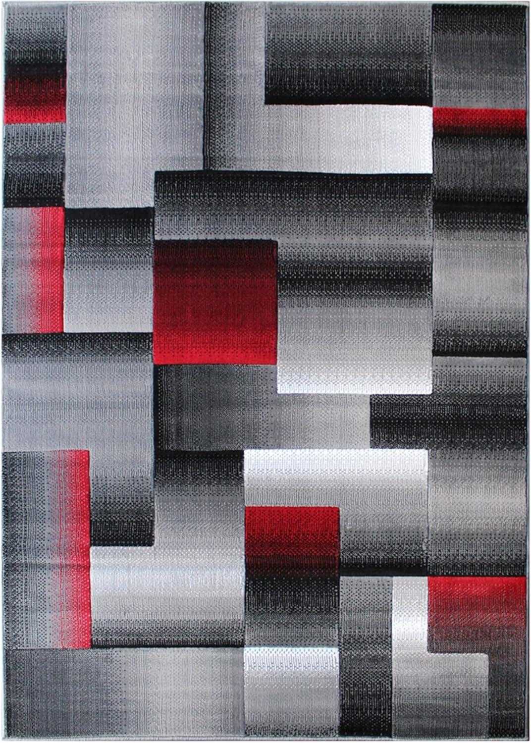 image:imageFlash Furniture Elio Collection Color Blocked Pattern Area Rug High Pile Blue Olefin Rug 8 x 10 Area Rug Jute Backing Hallway Entryway BedroomRed